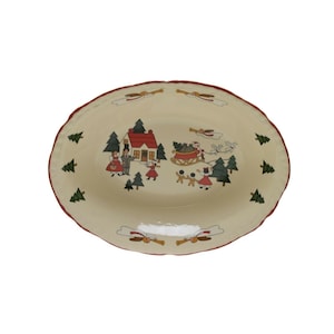 Masons Ironstone Christmas Village 9.75&quot; Oval Vegetable Bowl