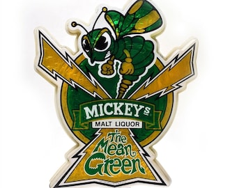1979 Mickey&#39;s Malt Liquor 3D Foil Backed Sign 21&quot; The Mean Green Angry Hornet