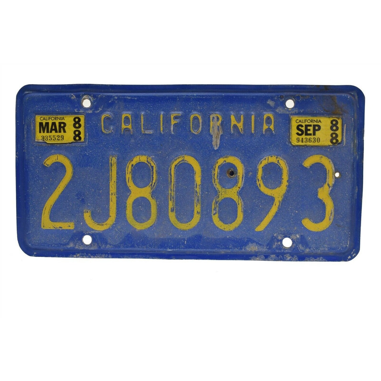 California License Plate Blue Yellow 2J80893 Etsy