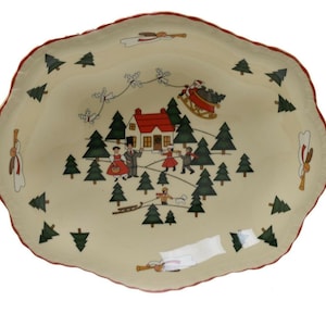 Masons Ironstone Christmas Village Oval Gadroon Dessert Vegetable Bowl