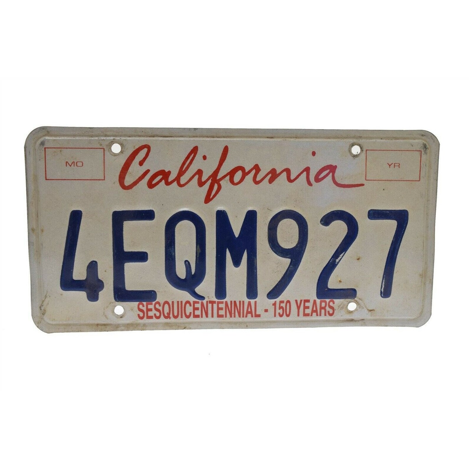 California License Plate White Blue 4EQM927 Sesquicentennial - Etsy