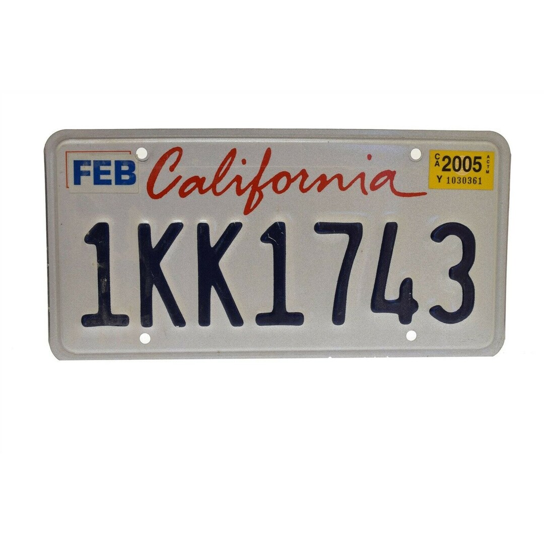 California License Plate White Blue 1KK1743 Etsy