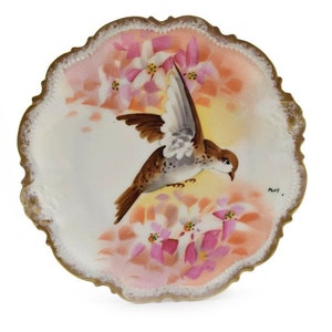 Hand Painted Coronet Limoges Bird Plate Gold Trim Signed 9.5&quot; #2 Brown Bird