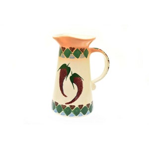 Flat Earth Pottery Chili Peppers Southwestern Design 9.75&quot; Tall Pitcher