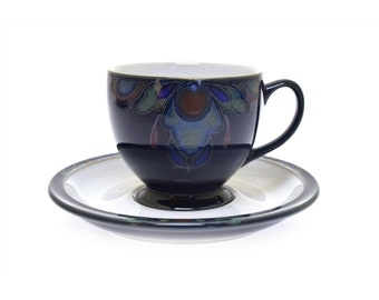 DENBY Gorgeous Grey Stoneware "Reflections" Pattern Duo Cup and Saucer Set 