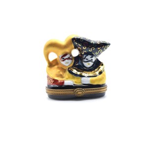 Rochard Limoges France Porcelain Trinket Box Carnival of Venice w/ Star Inside