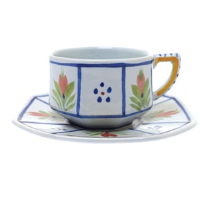 Quimper Mistral Blue Man Center Octagonal Cup & Saucer - No Lattice