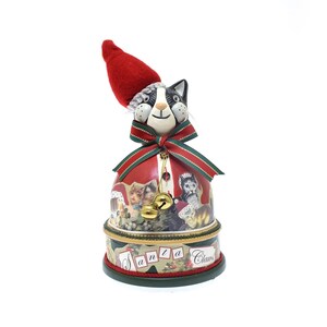 Smithsonian Cat Santa Claws Music Box Figurine Decoupage 11&quot;