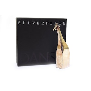 Vintage Silverplate DANSK Giraffe Animal Figurine Paperweight Original Box 4.25&quot;
