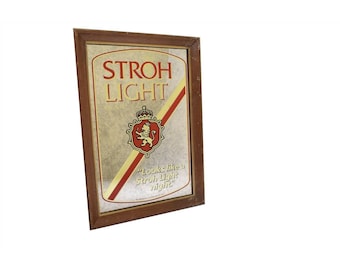 Vintage STROH LIGHT BEER Framed Wall Mirror Sign Looks Like Stroh