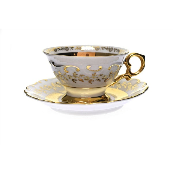 Haus House Dresden HDR7 White Gold Footed Demitasse Cup & Saucer Set