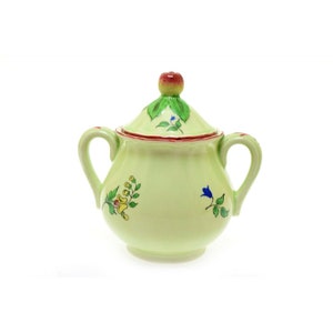 K & G Luneville Old Strasbourg Green Covered Sugar Bowl