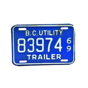 B.C. Utility Trailer Canada 1969 Single License Plate 83974