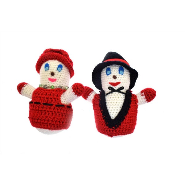 Vintage Crochet Mr & Mrs Snowman 7" Figurines Handmade ?