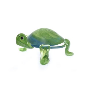Green Art Glass Blown Glass Green Turtle Figurine Paperweight 6.5&quot; Swirl