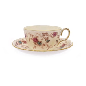 Minton Ancestral S-376 Globe Backstamp Cup & Saucer (Set of 4)
