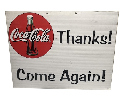Vintage 1980's Retro Coca Cola Plastic Sign Thanks! Come