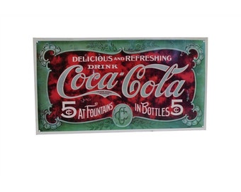 Coca Cola Coke 5 Cent 1910 Logo Ad Retro Vintage Wall Art Decor Metal Tin Sign Coca Cola Coke 5 Cent 1910 Logo Ad Retro Vintage Wall Art Decor Metal Tin Sign