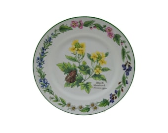 Royal Worcester Herbs Green Trim 6.75" Bread Plate Black Mustard
