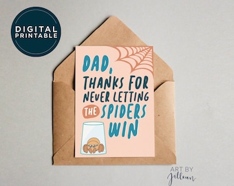 DIGITAL Gracias Tarjeta del Día del Padre Araña, Tarjeta divertida del Día del Padre, Tarjeta de humor para papá, Tarjeta del niño, Día del Padre