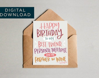 DIGITAL My Best Friend Birthday Card, Partners in Wine Card, Birthday Card for Mom, Card from Daughter, BFF Bday Card