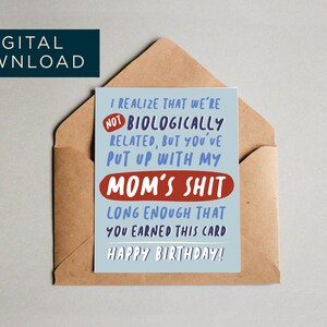 DIGITALE stiefvader Birthdat Day Card, grappige verjaardagskaart, humorkaart voor papa, kaart van kind, schattige stiefvaderkaart