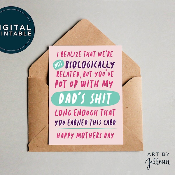 DIGITAL Step Mom Mothers Day Card, Mothers Day Funny Card, Humor Card for Mom, Card From Step Child, Cute Step Mothers Day Card