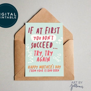 Tarjeta DIGITAL divertida del Día de las Madres, Tarjeta del Niño Medio, Tarjeta de Humor para mamá, Tarjeta de la Hija, Tarjeta del Segundo Nacimiento, Día de las Madres