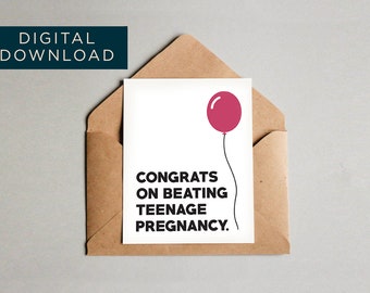 DIGITAL Beating Teen Pregnancy Card, Funny Birthday Card, 20th Birthday Card, Welcome to Your Twenty's Card, Digital Greeting Card