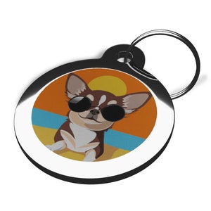 Chihuahua Pet  Tag - Personalised for Dogs - Metal Waterproof Cute  Disc for Collar- Various Designs Available