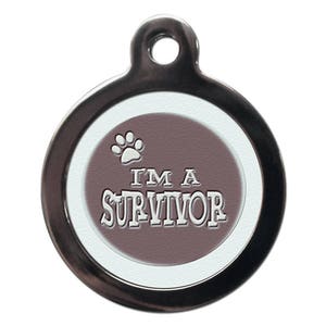 I&#39;m A Survivor Pet Tag - Obroża dla psa lub kota ze schroniska - Niestandardowy pies - Spersonalizowany tekst na odwrocie - Kolor różowy i niebieski