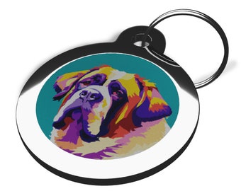 St Bernard Pet ID Tags - Personalised Dog Tags for Dogs - Metal Waterproof Cute Name Disc for Collar- Various Designs Available