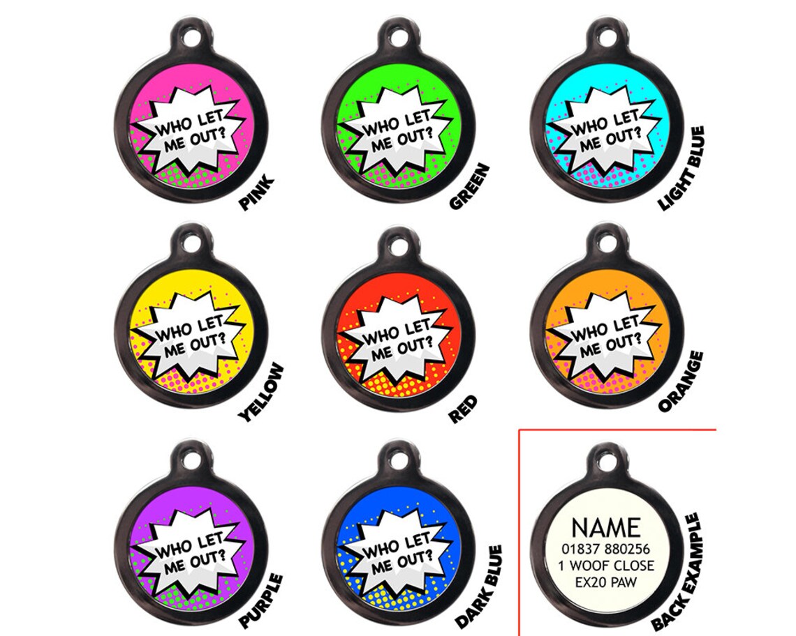Funny Pet ID Tags Who Let Me Out Custom Dog Tagsunique Dog Etsy UK