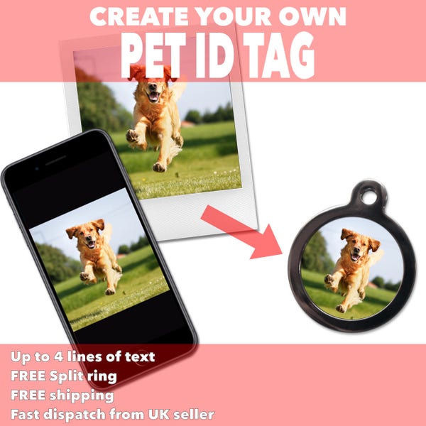 Personalised Pet ID Tags - Custom Design Your Own Image Dog Name Tag - Create Your Own Photo Pet Disc