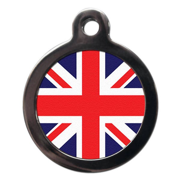 Union Jack Flag Pet Tag - Flag ID Tags - Dog Cat Name Address Id Tags - Personalized Text On Reverse