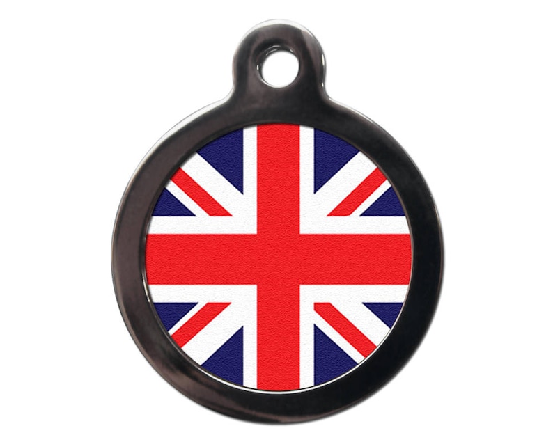 Union Jack Flag Pet Tag Flag ID Tags Dog Cat Name Address Id Tags Personalized Text On Reverse image 1
