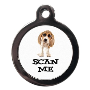 Beagle Scan Me Pet Tag - Dog Cat Tag - Custom Text On Reverse