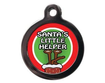 Fun Santa's Little Helper Christmas Pet ID Tags - Dog Cat Festive Pet Tags - Holiday Pet Identity Tags - Xmas Name Address Tags