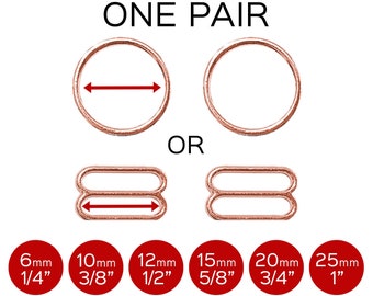 Set of 2 Rings OR 2 Sliders in Rose Gold for Swimwear or Bra making– 1/4"/6mm, 3/8"/10mm, 1/2"/12mm, 5/8"/15mm, 3/4"/20mm