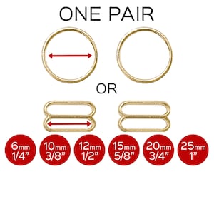 Set of 2 Rings OR 2 Sliders in Gold– 1/4"/6mm, 3/8"/10mm, 1/2"/12mm, 5/8"/15mm, 3/4"/20mm, 1" (25mm)