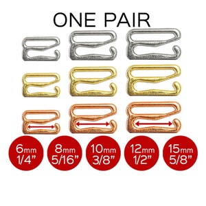 Bra Strap Slider G Hooks in Silver, Gold or Rose Gold for Swimwear or Bra making – 1/4&quot;, 5/16&quot;, 3/8&quot;, 1/2&quot; or 5/8&quot; - Set of 2