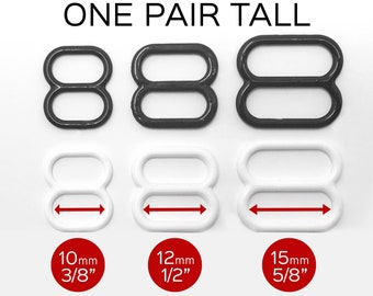 Set of 2 TALL Sliders in White or Black for Swimwear or Bra making, 1/4"/6mm tall opening in 3/8"/10mm, 1/2"/12mm, 5/8"/15mm width