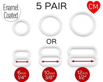 CLEARANCE- 5 Pair of OR Sliders White Enamel for Bra making or Swimwear - 1/4"/6mm, 3/8"/10mm, 1/2"/12mm