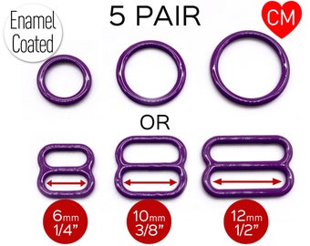 CLEARANCE- 5 Pair of Rings OR 2 Sliders in Jewel Purple for Bra making or Swimwear - 1/4"/6mm, 3/8"/10mm, 1/2"/12mm