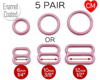 CLEARANCE- 5 Pair of Rings OR Sliders in Dusty Pink for Bra making or Swimwear - 1/4"/6mm, 3/8"/10mm, 1/2"/12mm