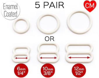 CLEARANCE- 5 Pair of Rings OR Sliders in Elegant Ivory for Bra making or Swimwear - 1/4"/6mm, 3/8"/10mm, 1/2"/12mm