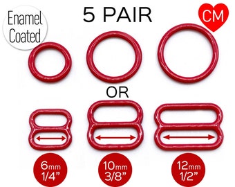 CLEARANCE- 5 Pair of Rings OR Sliders in Regal Red for Bra making or Swimwear - 1/4"/6mm, 3/8"/10mm, 1/2"/12mm