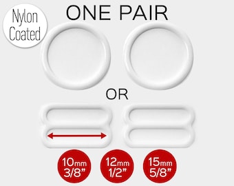 Set of 2 Rings OR 2 Sliders Bra Strap Sliders in White for Swimwear or Bra making- 3/8"/10mm, 1/2"/12mm, 5/8"/15mm