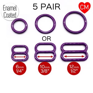 CLEARANCE- 5 Pair of Rings OR 2 Sliders in Jewel Purple for Bra making or Swimwear - 1/4&quot;/6mm, 3/8&quot;/10mm, 1/2&quot;/12mm