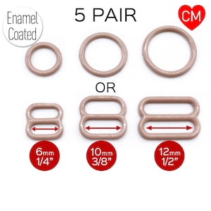 CLEARANCE- 5 Pair of Rings OR 5 Pair of Sliders in Deep Beige for Bra making or Swimwear - 1/4&quot;/6mm, 3/8&quot;/10mm, 1/2&quot;/12mm